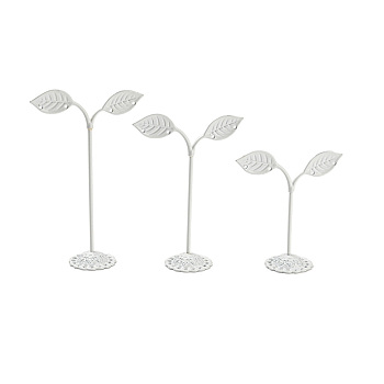 3 Sizes Bean Sprout Leaves Iron Earring Displays, Jewelry Display Rack, White, 8.4~8.6x3.45~3.5x8.8~14cm, Hole: 2.3mm