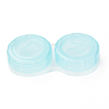 PP Plastic Contact Lens Case for Girl, Two Tone, Cyan, 27.5x56x12mm, Inner Diameter: 20.5mm