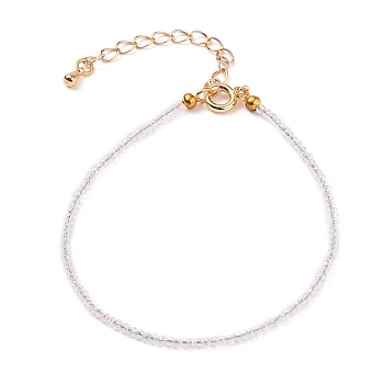 Faceted Electroplate Glass Beaded Bracelets, with Golden Plated Brass Spring Ring Clasps, Rondelle, Clear AB, 7-1/2 inch(19cm)