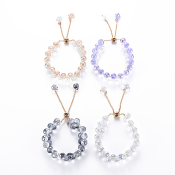 Sparkling Faceted Teardrop Glass Beads Slider Bracelets for Teen Girl Women, Golden, Mixed Color, Inner Diameter: 1-3/4~2-3/4 inch(4.5~7cm)