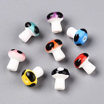 Handmade Porcelain Beads, Famille Rose Porcelain, Mushroom, Mixed Color, 12x10mm, Hole: 2mm