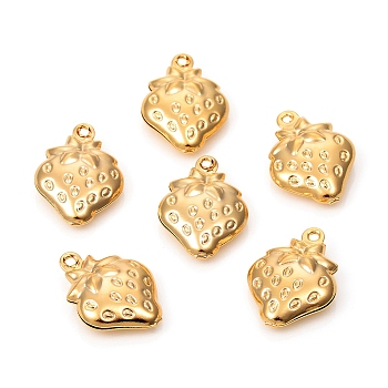 304 Stainless Steel Charms, Strawberry, Golden, 15x11x4mm, Hole: 1.2mm