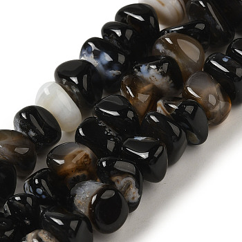 Natural Black Agate Beads Strands, Dyed & Heated, Nuggets, Tumbled Stone, 9~13x8.5~9x3.5~9mm, Hole: 0.9mm, about 59~68pcs/strand, 15.79~15.98''(40.1~40.6cm)