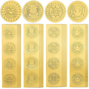 40 Sheets 4 Styles Self Adhesive Gold Foil Embossed Stickers, Medal Decoration Sticker, Mixed Shapes, 5x5cm, about 10 sheets/style