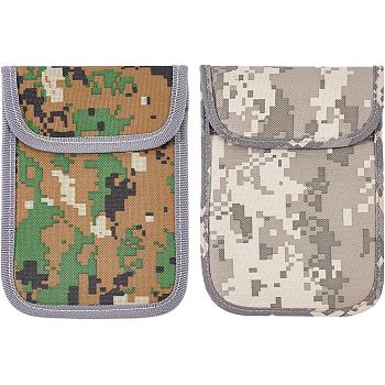 2Pcs 2 Style Tactical Mobile Phone Radiation Protection Shielding Bags, Anti-tracking, Positioning and Detection, Disruptive Pattern Mobile Phone Function Pack, Mixed Color, 160~161x116~118x8~10mm, 1pc/style