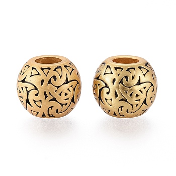 Brass European Beads, with Enamel, Large Hole Beads, Round, Real 24K Gold Plated, 11x10.5mm, Hole: 5mm