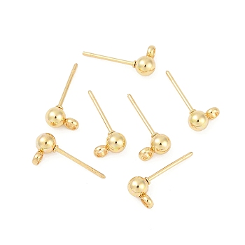 304 Stainless Steel Ball Post Stud Earring Findings, with Loop and 316 Surgical Stainless Steel Pin, Golden, 15x7x4mm, Pin: 0.8mm