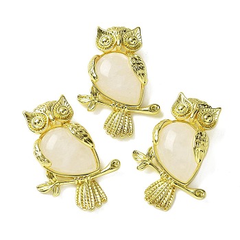 Natural Quartz Crystal Pendants, Brass Owl Charms, Golden, Rack Plating, Cadmium Free & Lead Free, 36.5x26.5x7.5mm, Hole: 6.5x4.5mm