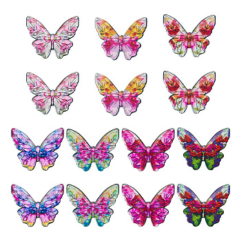 7 Colors Epoxy Resin Flower Print Big Pendants, 2-Hole, Butterfly Charms, Mixed Color, 49x58x1.5mm, Hole: 1.5mm, 2pcs/color, 14pcs/box