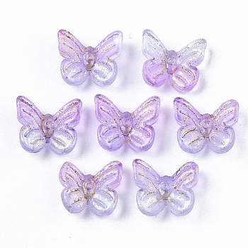 Two Tone Transparent Spray Painted Glass Charms, with Golden Foil, Butterfly, Plum, 7x11x3mm, Hole: 1.2mm