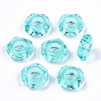 Epoxy Resin European Beads, Large Hole Beads, Donut, Faceted, Turquoise, 13~14x5mm, Hole: 6mm