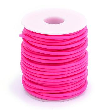 Hollow Pipe PVC Tubular Synthetic Rubber Cord, Wrapped Around White Plastic Spool, Camellia, 2mm, Hole: 1mm, about 54.68 yards(50m)/roll