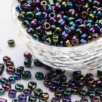 6/0 Glass Seed Beads, Iris Round, Purple, about 4mm in diameter, hole: 1mm, about 500pcs/50g