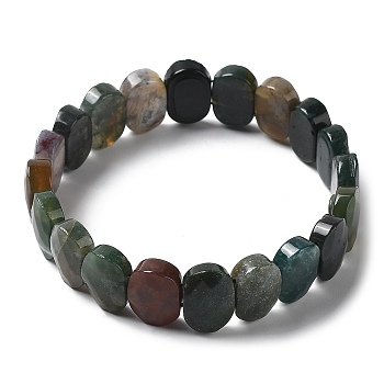 Natural Indian Agate Beaded Stretch Bracelet, Gemstone Jewelry for Women, Oval, Inner Diameter: 2-1/8 inch(5.4~5.5cm)