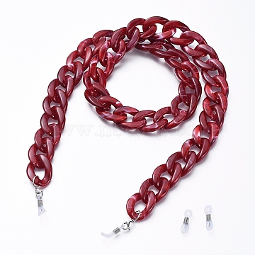 Eyeglasses Chains, Face Mask Chains, Neck Strap for Eyeglasses, with Acrylic Curb Chains, 304 Stainless Steel Lobster Claw Clasps and  Rubber Loop Ends, Dark Red, 30.7 inch(78cm)(X-AJEW-EH00021-03)