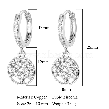 Clear Cubic Zirconia Tree of Life Dangle Hoop Earrings(EJEW-OY001-14P)-2