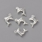 Brass Charms, Long-Lasting Plated, Dolphin, 925 Sterling Silver Plated, 13.5x9x3mm, Hole: 1mm(X-KK-H739-08B-S)