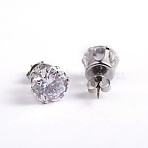 Flat Round 304 Stainless Steel Cubic Zirconia Stud Earrings, Clear, 4mm, Pin: 0.9mm(EJEW-H306-38-4mm-A)