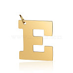201 Stainless Steel Pendants, Letter, Golden, Letter.E, 29.5x25x1.5mm, Hole: 4.5mm(STAS-S105-T585G-E)