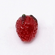 Handmade Lampwork Bead, 3D Strawberry, Dark Red, 15x13x12.5mm, Hole: 2mm(X-GLAA-WH0029-10)