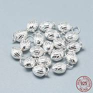 925 Sterling Silver Charms, with Jump Ring, Oval/Bud, Silver, 12x7x6mm, Hole: 4mm(STER-T002-119S)