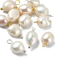 12Pcs 2 Colors Natural Pearl Potato Charms, with Brass Loops, Golden & Silver, 13~15x6~8x6mm, Hole: 2.8mm, 6pcs/color(FIND-YW0004-33)