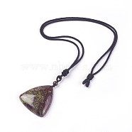 Adjustable Natural Indian Blood Stone Pendant Necklaces, with Nylon Theard, Triangle, 23.6 inch~24.8 inch(60~63cm), Triangle: 42x44x9mm(NJEW-A125-D03)