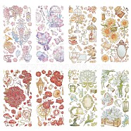 4 Sets 4 Styles PET Vintage Waterproof Plastic Flower Stickers, Self-adhesion Decals for DIY Scrapbooking, Travel Diary Caft, Mixed Color, Pattern: 5.5~75x3~50mm, 2 sheets/set, 1 set/style(DIY-CP0008-55)