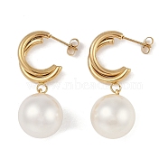 PVD Vacuum Plating 201 Stainless Steel Stud Earrings, with Plastic Imitation Pearl Beads, 304 Stainless Steel Pin, Golden, 40x15.5mm(EJEW-I309-77G)