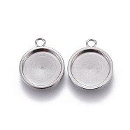 304 Stainless Steel Pendant Cabochons Settings, Flat Round, Stainless Steel Color, 14.6x12x2mm, Hole: 1.6mm, Tray: 10mm(STAS-L221-02P)