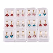 304 Stainless Steel Earlobe Plugs, Screw Back Earrings, with Polymer Clay Rhinestone, Star, Golden, Mixed Color, 11mm, Pin: 1mm(EJEW-H105-10)
