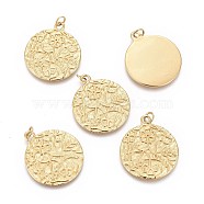 Ion Plating(IP) 304 Stainless Steel Pendants, with Jump Rings, Textured, Flat Round with Clover, Golden, 22x19x1mm, Hole: 3mm(STAS-F256-013G)