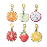 Fruits Theme Alloy Enamel Pendant Decorations, with Alloy Lobster Claw Clasps, Mixed Shape, Mixed Color, 39~42mm, 6pcs/set(HJEW-JM01358)
