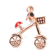 Brass Pendants, with Enamel, Lead Free & Cadmium Free, Bicycle, Rose Gold, 17.5x15.5x12.5mm(KK-A157-01RG)