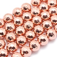 Electroplate Non-magnetic Synthetic Hematite Beads Strands, Grade AAA, Long-Lasting Plated, Faceted, Round, Rose Gold Plated, 8mm, Hole: 1mm, about 53pcs/strand, 15.7 inch(40cm)(G-L485-02B-RG)