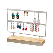 Double Levels Rectangle Iron Earring Display Stand, Jewelry Display Rack, with Wood Findings Foundation, White, 29.3x6.9x21.5cm(CON-PW0001-151A-01)