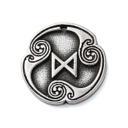 Rune Letters Alloy Pendants, Round, Antique Silver, 25x3mm, Hole: 1.6mm(PALLOY-S193-01AS-24)