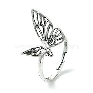 Hollow Butterfly Alloy Adjustable Rings for Women, Lead Free & Cadmium Free, Antique Silver, 18mm, Inner Diameter: 18mm(RJEW-K275-50AB)