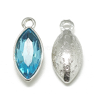 Alloy Glass Pendants, Faceted, Horse Eye, Platinum, Deep Sky Blue, 20x9x5mm, Hole: 1.5mm(PALLOY-T041-7x15mm-12)