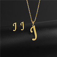 Golden Stainless Steel Initial Letter Jewelry Set, Stud Earrings & Pendant Necklaces, Letter J, No Size(IT6493-25)