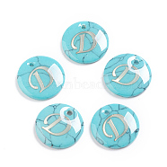Synthetic Turquoise Charms, with Plastic Letter, Flat Round, Letter.D, 15x2mm, Hole: 1.5mm(G-L561-001D)