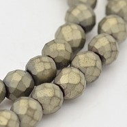 Round Non-magnetic Synthetic Hematite Beads Strands, Imitation Pyrite, Frosted, Faceted, Antique Bronze Plated, 8mm, Hole: 1mm, about 46pcs/strand, 16 inch(G-D617-8mm-29)