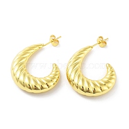 Brass Stud Earrings, Half Hoop Earrings, Real 18K Gold Plated, 32x8.5mm(KK-R150-03D)