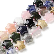 Natural & Synthetic Mixed Gemstone Beads Strands, with Seed Beads, Puffed Star, 14~15.5x15~16x6.5~7mm, Hole: 1mm, about 24~25pcs/strand, 15.55''~15.95''(39.5~40.5cm)(G-NH0005-025)