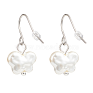 Plastic Pearl Butterfly Dangle Earrings, 304 Stainless Steel Jewelry for Women, White, 27mm, Pin: 0.6mm(EJEW-JE05028-04)