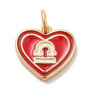 Real 18K Gold Plated Brass Enamel Pendants, with Jump Ring, Heart with Constellation Charm, Libra, 12x13x1.5mm, Hole: 3.4mm(KK-M273-06I-G)