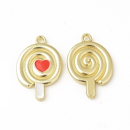 Alloy Enamel Charms, Lollipop with Heart Charm, Golden, 19.5x13x3mm, Hole: 1.5mm(PALLOY-P291-18A-G)