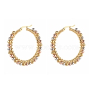 304 Stainless Steel Beaded Hoop Earrings, Hypoallergenic Earrings, with Brass Round Beads, Multi-color, 46mm, Pin: 1x0.7mm(EJEW-JE04544-01)