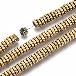Electroplate Non-magnetic Synthetic Hematite Beads Strands, Flower, Real 18K Gold Plated, 5x5x1.5mm, Hole: 1.2mm, about 218~232pcs/strand, 15.75 inch~16.14 inch(40cm~41cm)(X-G-T114-94G)