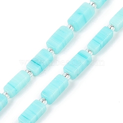 Handmade Lampwork Beads Strands, Rectangle with seed Beads, Cyan, 10~11x4.5x4mm, Hole: 0.8mm, about 32~33pcs/strand, 15.94''(40.5cm)(LAMP-Q037-01B-04)